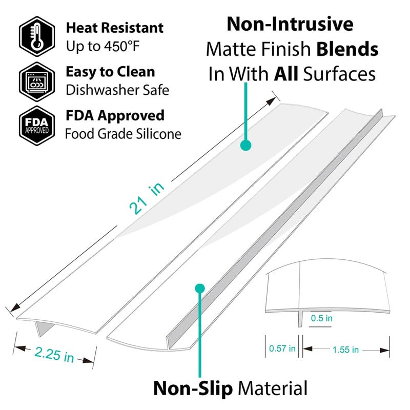 Mofason Stove Gap Covers, 2PACK Kitchen Silicone Oven Gap Filler - 21 Inches Countertop Strips Guard, Easy to Clean (White) - Image 2